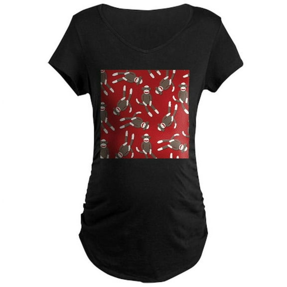 CafePress - Red Sock Monkey Print Maternity Dark T Shirt - Maternity Dark T-Shirt