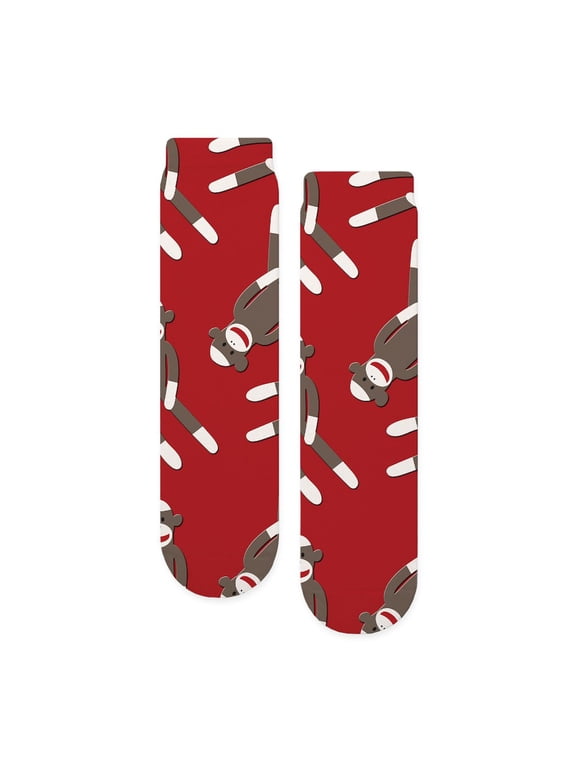 - Red Sock Monkey Print - Unisex Novelty Printed Crew Adult Socks