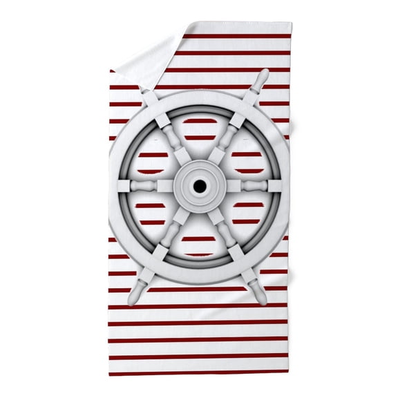 CafePress - Red Stripes Ship Wheel Nautical - Large Beach Towel, Soft 30"x60" Towel with Unique Design