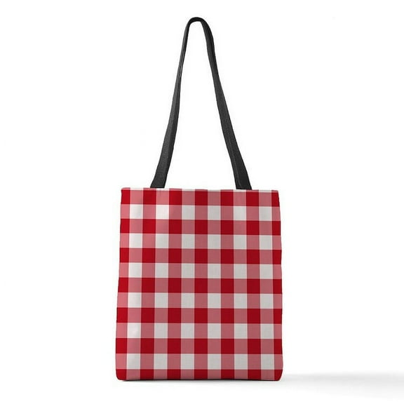 CafePress - Red White Gingham - Polyester Tote Bag 16"x16"