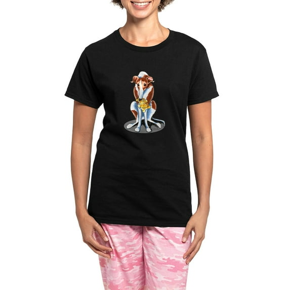 CafePress - Red White Greyhound Women's Dark Pajamas - Women's Short Sleeve Print T-Shirt and Pants Dark Cotton Pajama Set