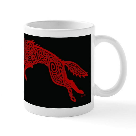 CafePress - Red Wolf On Black Mugs - 11 oz Ceramic Mug - Novelty Coffee Tea Cup