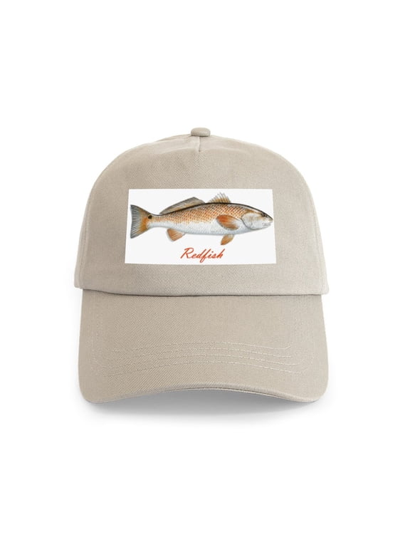 - Redfish Cap - Adjustable 100% Brushed Unisex Casual Cotton Baseball Cap, Beige, 1