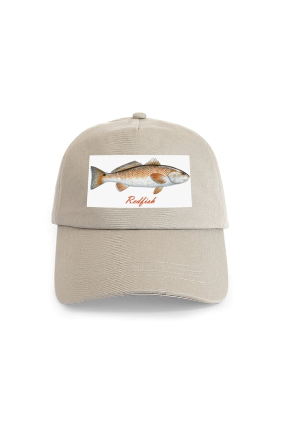 - Redfish Cap - Adjustable 100% Brushed Unisex Casual Cotton Baseball Cap, Beige, 1