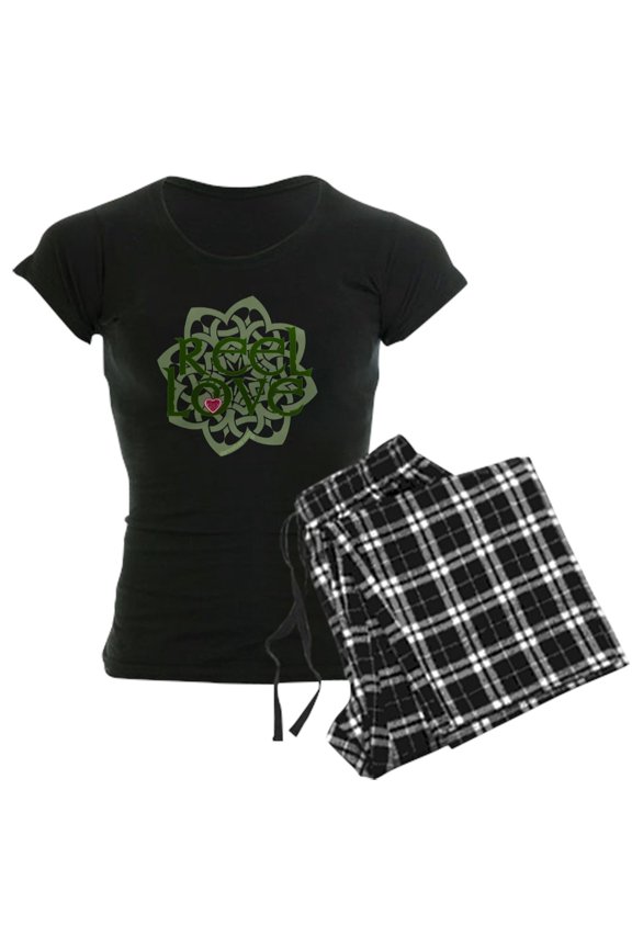 - Reel Love For Irish Dance Wi Women's Dark Pajamas - Women's Short Sleeve Print T-Shirt and Pants Dark Cotton Pajama Set