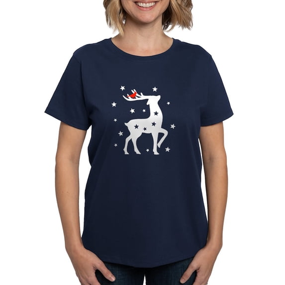CafePress - Reindeer Cardinal Women's Classic T Shirt - Women's Traditional Fit Dark T-Shirt