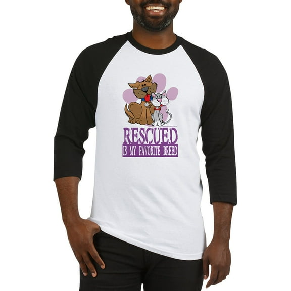 CafePress - Rescued Is My Favorite Breed Baseball Jersey - Cotton Baseball Jersey, 3/4 Raglan Sleeve Shirt