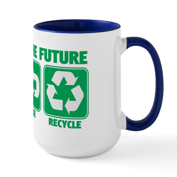CafePress - Rethink The Future, Recycle Large Mug - 15 oz Ceramic Large White Novelty Mug