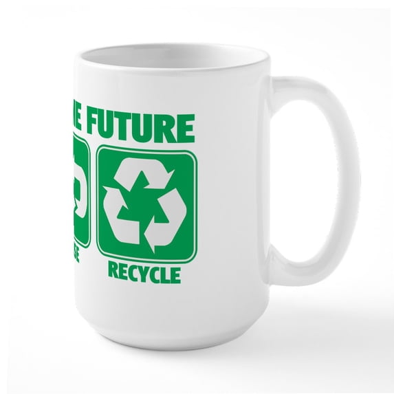 CafePress - Rethink The Future, Recycle Large Mug - 15 oz Ceramic Large White Novelty Mug