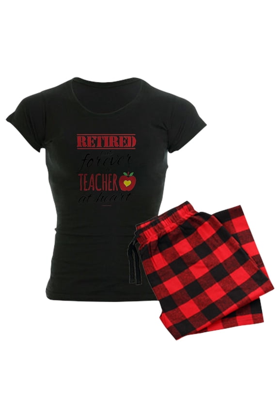 - Retired But Forever A Teach Pajamas - Women's Short Sleeve Print T-Shirt and Pants Dark Cotton Pajama Set