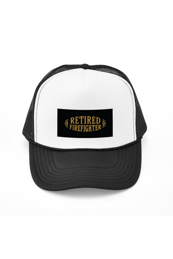 - Retired Firefighter - Adjustable Unisex Printed Trucker Hat with Mesh Back