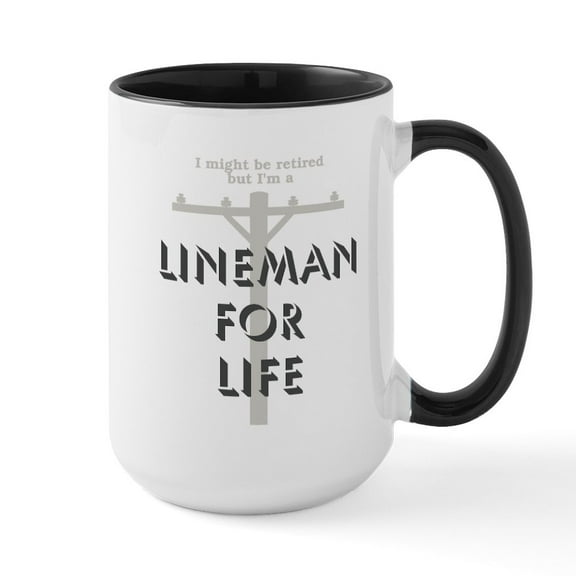 CafePress - Retired Lineman Large Mug - 15 oz Ceramic Large White Novelty Mug