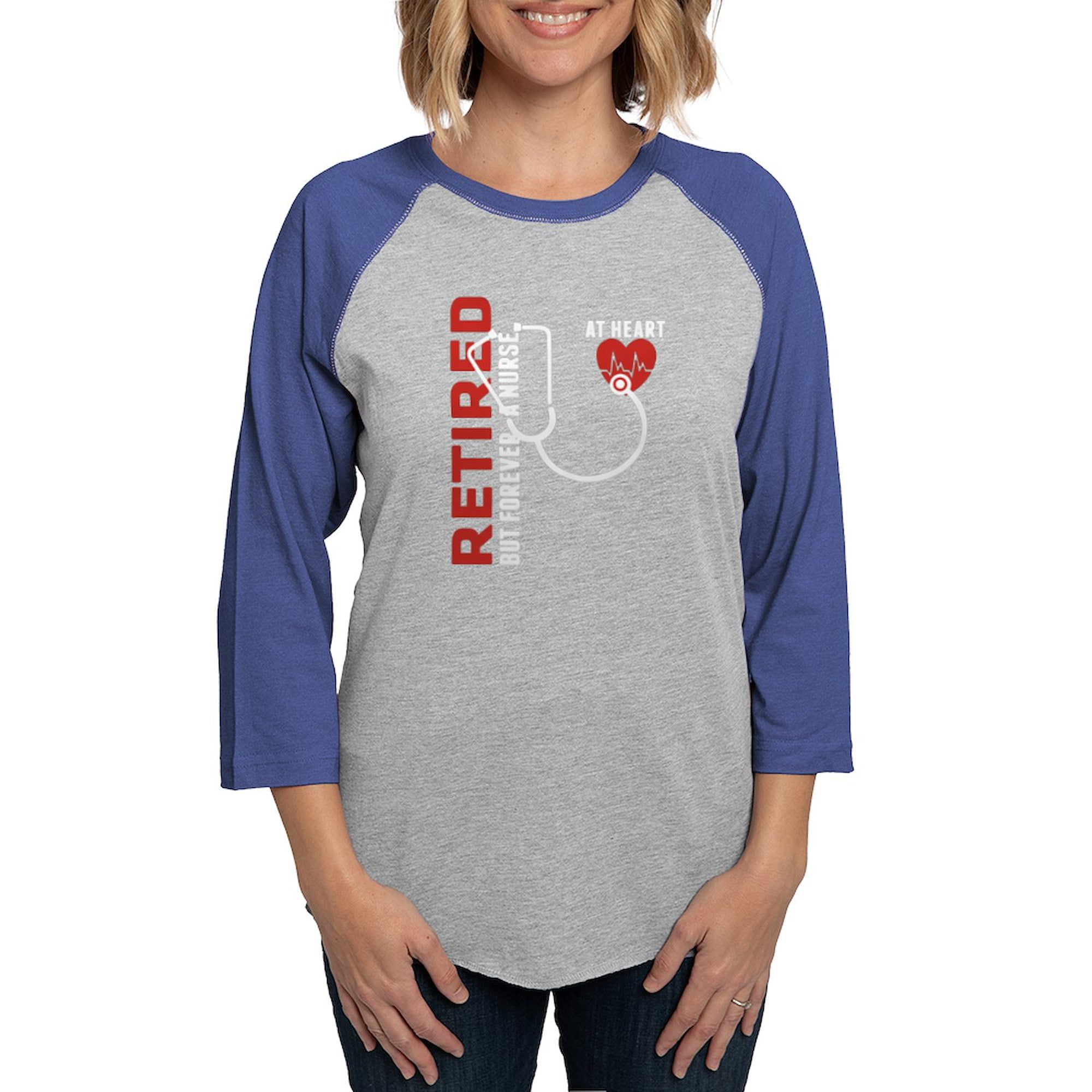 CafePress - Retired Nurse Heart Women's Baseball T Shirt - Womens Baseball Tee