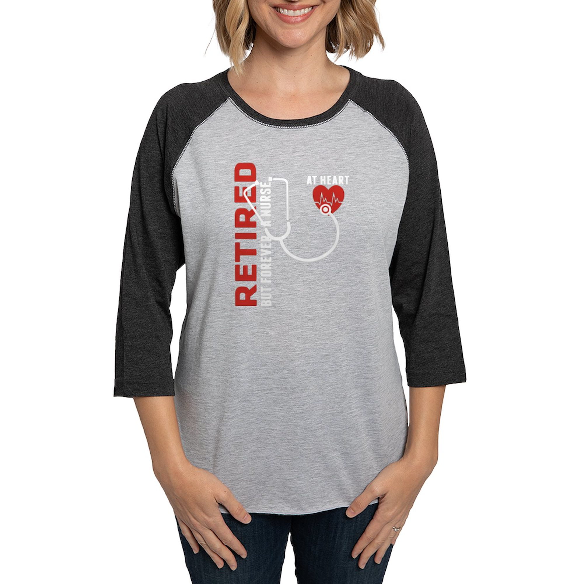 CafePress - Retired Nurse Heart Women's Baseball T Shirt - Womens Baseball Tee