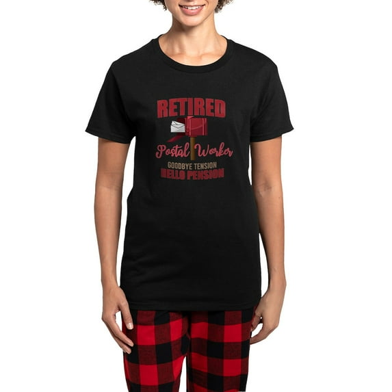 CafePress - Retired Postal Worker Funny Postman Hello Pajamas - Women's Short Sleeve Print T-Shirt and Pants Dark Cotton Pajama Set