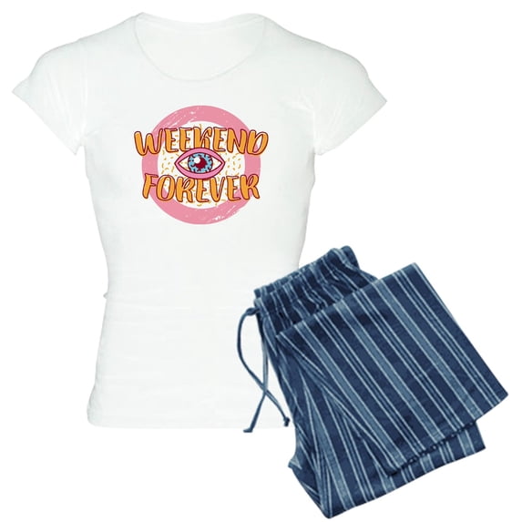 CafePress - Retro 80S Weekend Forever Pajamas - Women's Short Sleeve Print T-Shirt and Pants Light Cotton Pajama Set