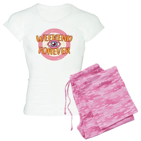 CafePress - Retro 80S Weekend Forever Pajamas - Women's Short Sleeve Print T-Shirt and Pants Light Cotton Pajama Set