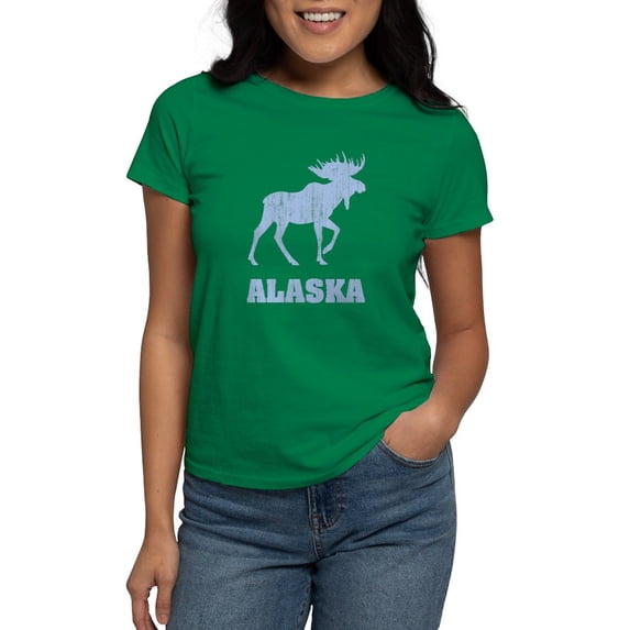 CafePress - Retro Alaska Moose Women's Dark T Shirt - Women's Traditional Fit Dark T-Shirt