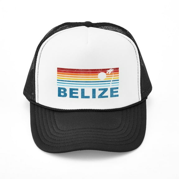 CafePress - Retro Belize Palm Tree - Adjustable Unisex Printed Trucker Hat with Mesh Back
