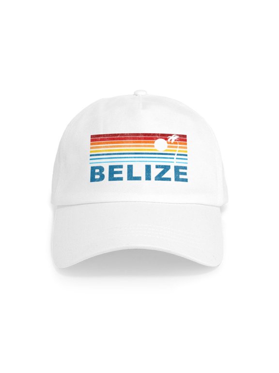 - Retro Belize Palm Tree Cap - Adjustable 100% Brushed Unisex Casual Cotton Baseball Cap, Beige, 1