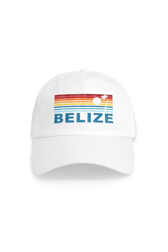 - Retro Belize Palm Tree Cap - Adjustable 100% Brushed Unisex Casual Cotton Baseball Cap, Beige, 1