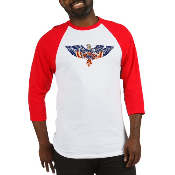 CafePress - Retro Eagle And USA Flag Baseball Jersey - Cotton Baseball Jersey, 3/4 Raglan Sleeve Shirt