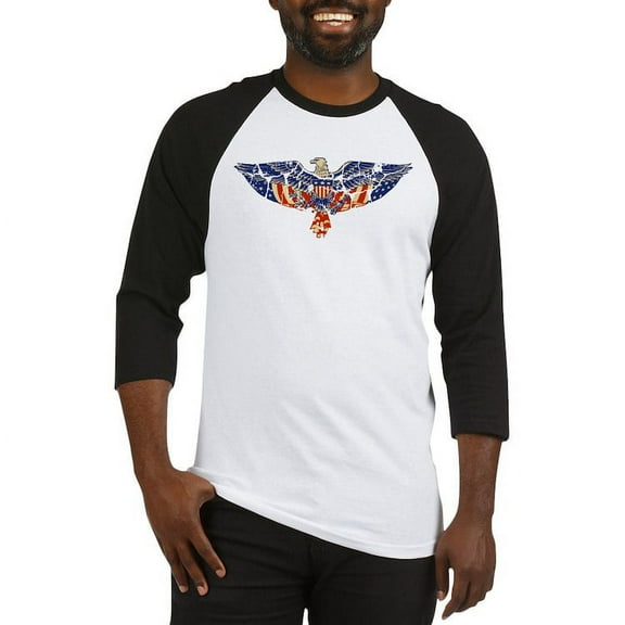 CafePress - Retro Eagle And USA Flag Baseball Jersey - Cotton Baseball Jersey, 3/4 Raglan Sleeve Shirt