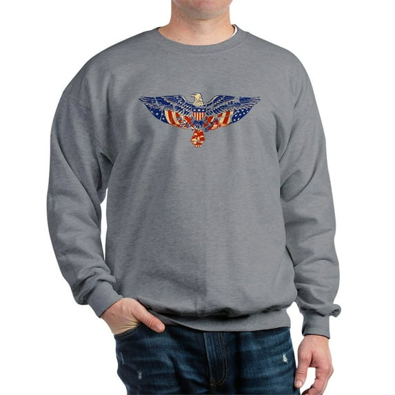 CafePress - Retro Eagle And USA Flag Sweatshirt - Crew Neck Sweatshirt