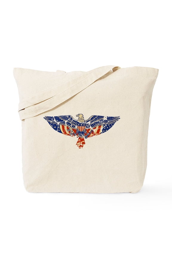 - Retro Eagle And USA Flag Tote Bag - Unisex Canvas Tote Bag, Beige, 1-Piece