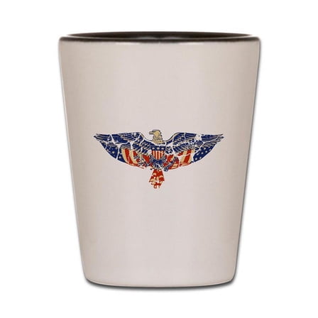 CafePress - Retro Eagle And USA Flag - White/Black Shot Glass, Unique and Funny Shot Glass