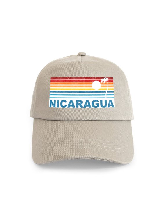 - Retro Nicaragua Palm Tree Cap - Adjustable 100% Brushed Unisex Casual Cotton Baseball Cap, Beige, 1