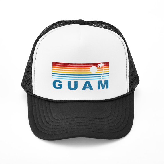CafePress - Retro Palm Tree Guam - Adjustable Unisex Printed Trucker Hat with Mesh Back