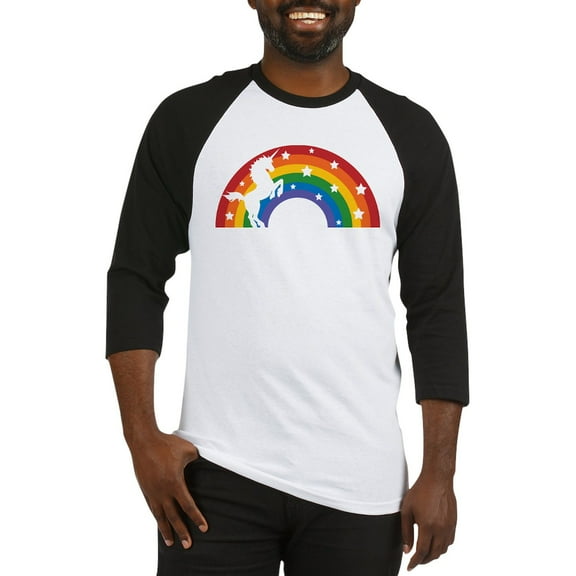 CafePress - Retro Rainbow Unicorn Baseball Jersey - Cotton Baseball Jersey, 3/4 Raglan Sleeve Shirt