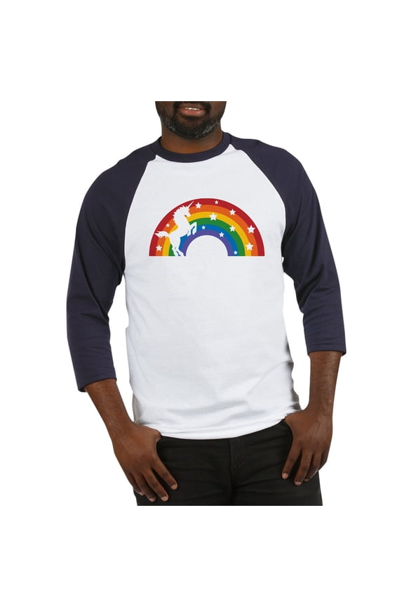 - Retro Rainbow Unicorn Baseball Jersey - Cotton Baseball Jersey, 3/4 Raglan Sleeve Shirt