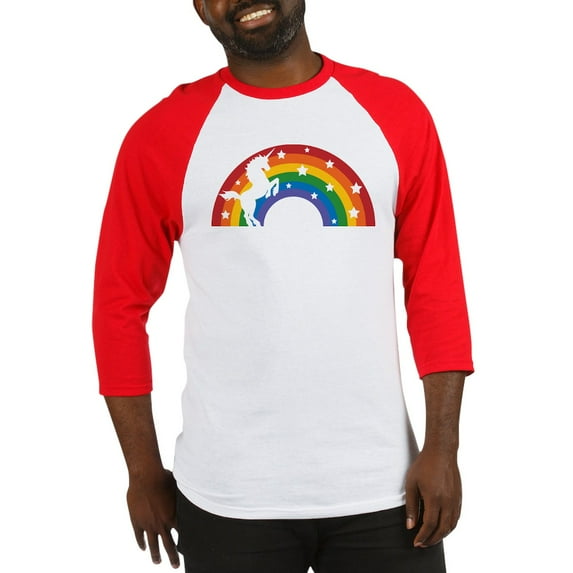 CafePress - Retro Rainbow Unicorn Baseball Jersey - Cotton Baseball Jersey, 3/4 Raglan Sleeve Shirt