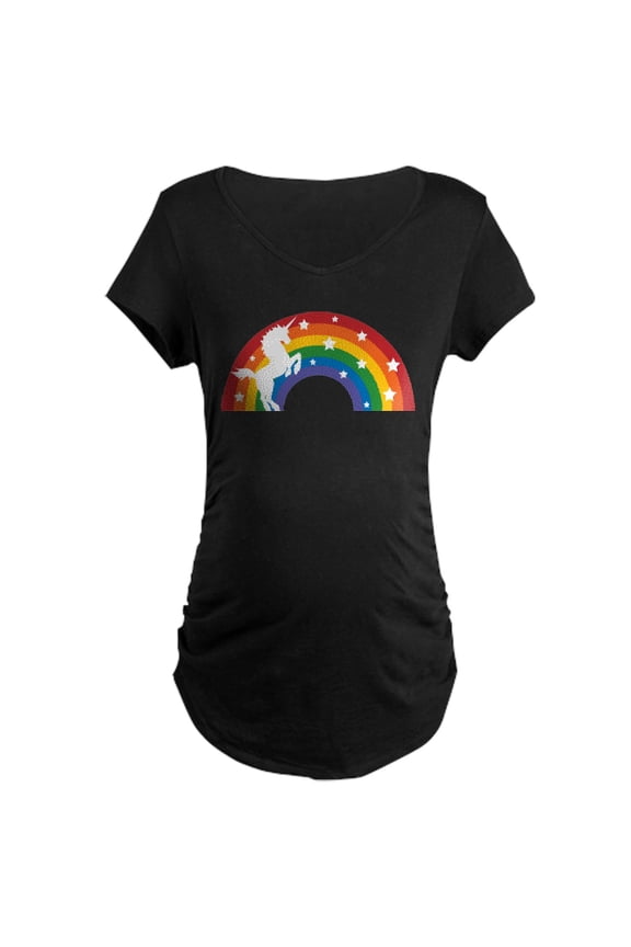 - Retro Rainbow Unicorn Maternity T Shirt - Maternity Dark T-Shirt