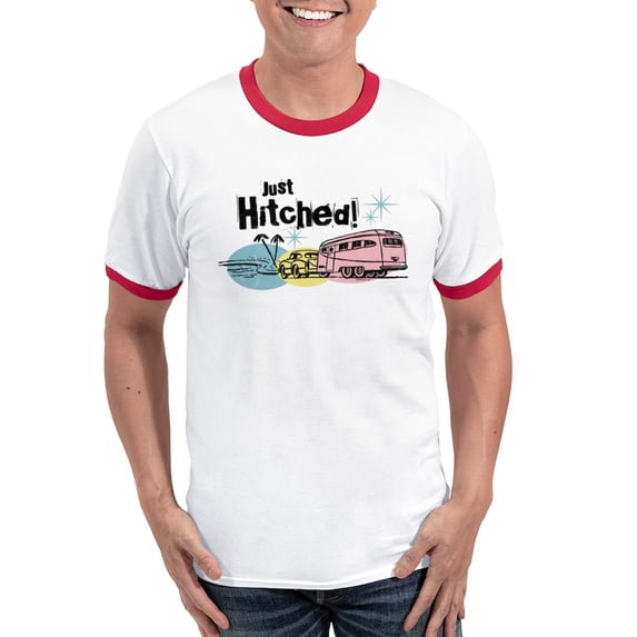CafePress - Retro Trailer Just Hitched Ringer T - 100% Cotton Ringed T-Shirt