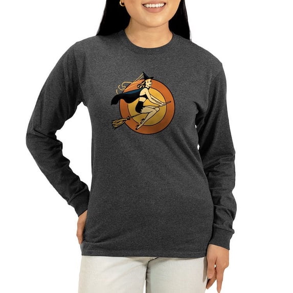 CafePress - Retro Witch Long Sleeve T Shirt - Women's Long Sleeve Graphic Tee Casual Fit