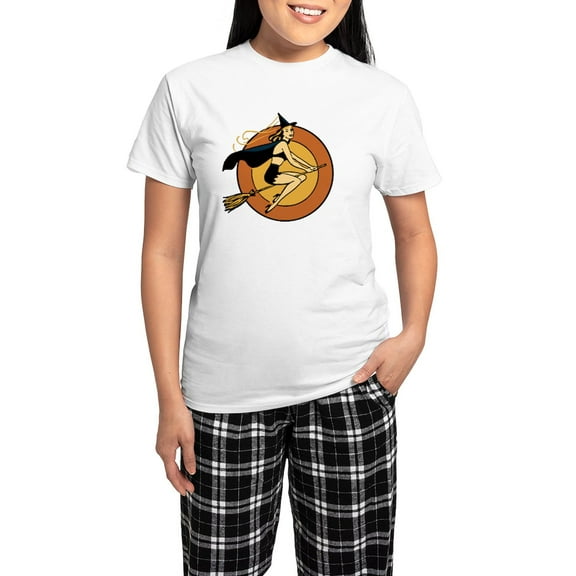 CafePress - Retro Witch Pajamas - Women's Short Sleeve Print T-Shirt and Pants Light Cotton Pajama Set