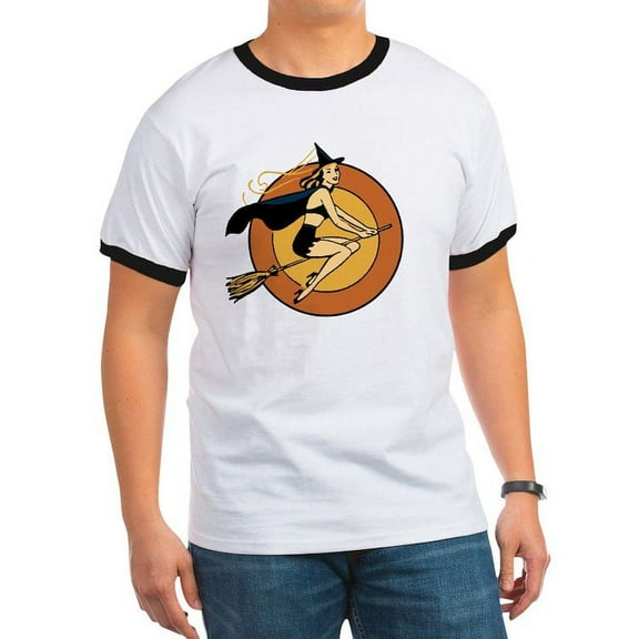 CafePress - Retro Witch T Shirt - 100% Cotton Ringed T-Shirt