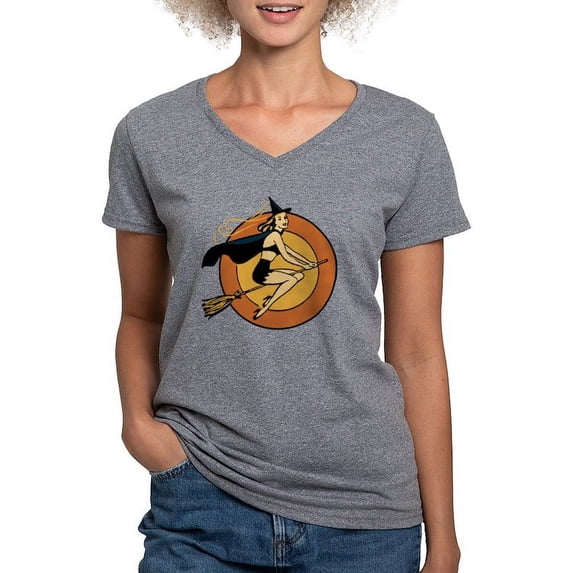 CafePress - Retro Witch T Shirt - Women's V-Neck Dark T-Shirt