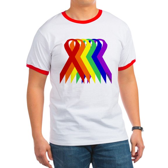 CafePress - Ribbons For All Ringer T - 100% Cotton Ringed T-Shirt