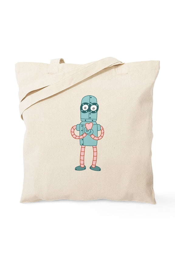 - Robot Valentine Heart Tote Bag - Unisex Canvas Tote Bag, Beige, 1-Piece