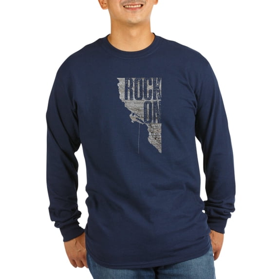 CafePress - Rock On - Rock Climbing Graphic Tee Long Sleeve T - Long Sleeve Dark T-Shirt