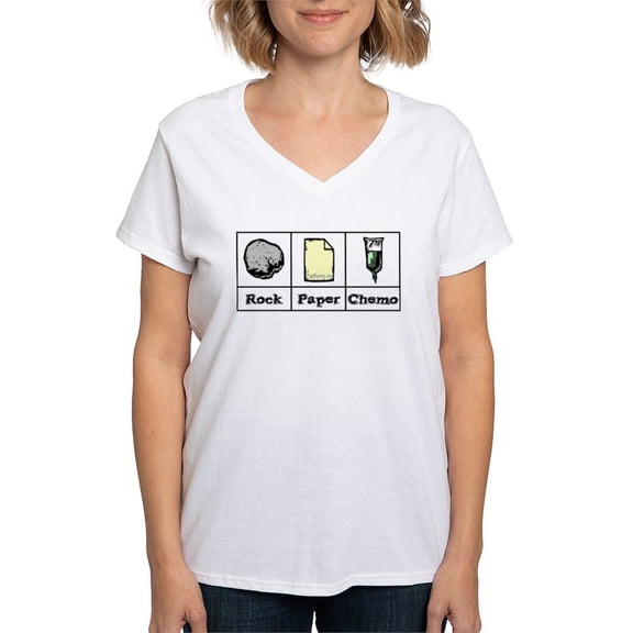 CafePress - Rock Paper Chemo Women's V Neck T Shirt - Womens Cotton V-Neck T-shirt