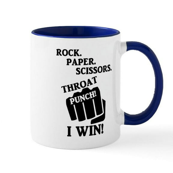 CafePress - Rock, Paper, Scissors, Throat Punch! I Win! Mugs - 11 oz Ceramic Mug - Novelty Coffee Tea Cup