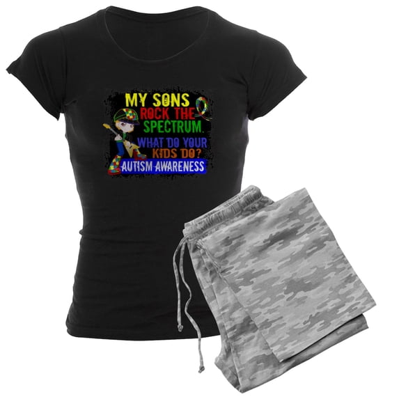 CafePress - Rock Spectrum Autism Women's Dark Pajamas - Women's Short Sleeve Print T-Shirt and Pants Dark Cotton Pajama Set