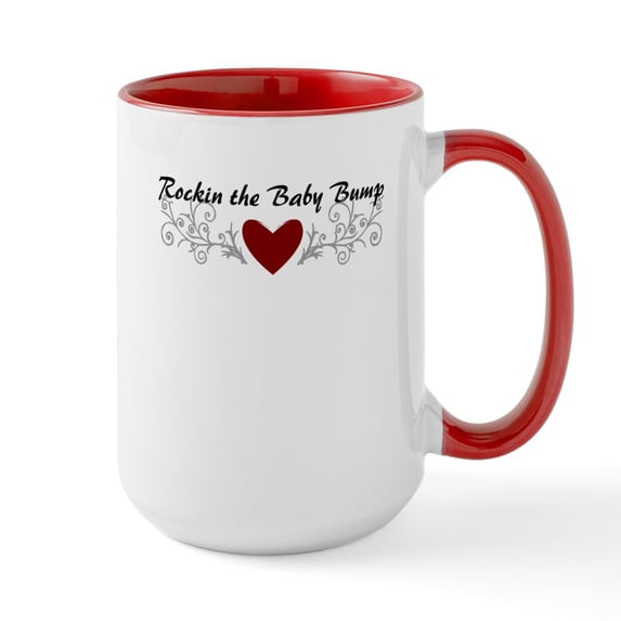 CafePress - Rockin The Baby Bump Ceramic Mug - 15 oz Ceramic Large White Novelty Mug