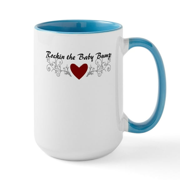 CafePress - Rockin The Baby Bump Ceramic Mug - 15 oz Ceramic Large White Novelty Mug