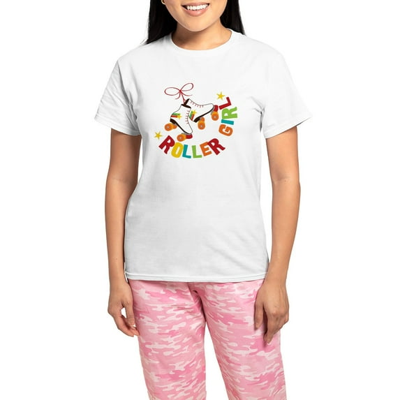 CafePress - Roller Skate Girl Women's Light Pajamas - Women's Short Sleeve Print T-Shirt and Pants Light Cotton Pajama Set